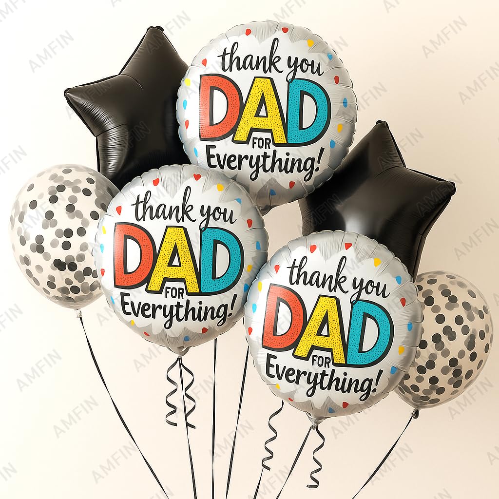 AMFIN (Pack Of 5) Thankyou Dad Balloon Fathers Birthday Gift For Dad Father's Day Decoration Foil Balloon Papa Birthday Decoration,Multicolor