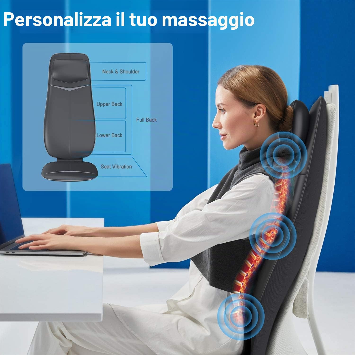 RENPHO Sedile Massaggiante Shiatsu, Massaggiatore Schiena per Sollievo dallo Stress, Massaggio Schiena Elettrico con Calore, Altezza Regolabile, Massaggio a Forma di S, Regali per papà e mamma - Nero