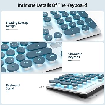 Typewriter Keyboard 104-key Punk Gaming Retro Keyboard LED Ice Blue Backlit Cute Keyboard with Wired USB Suitable for PC/Win/Mac/Laptop Computer Keyboard(Blue)