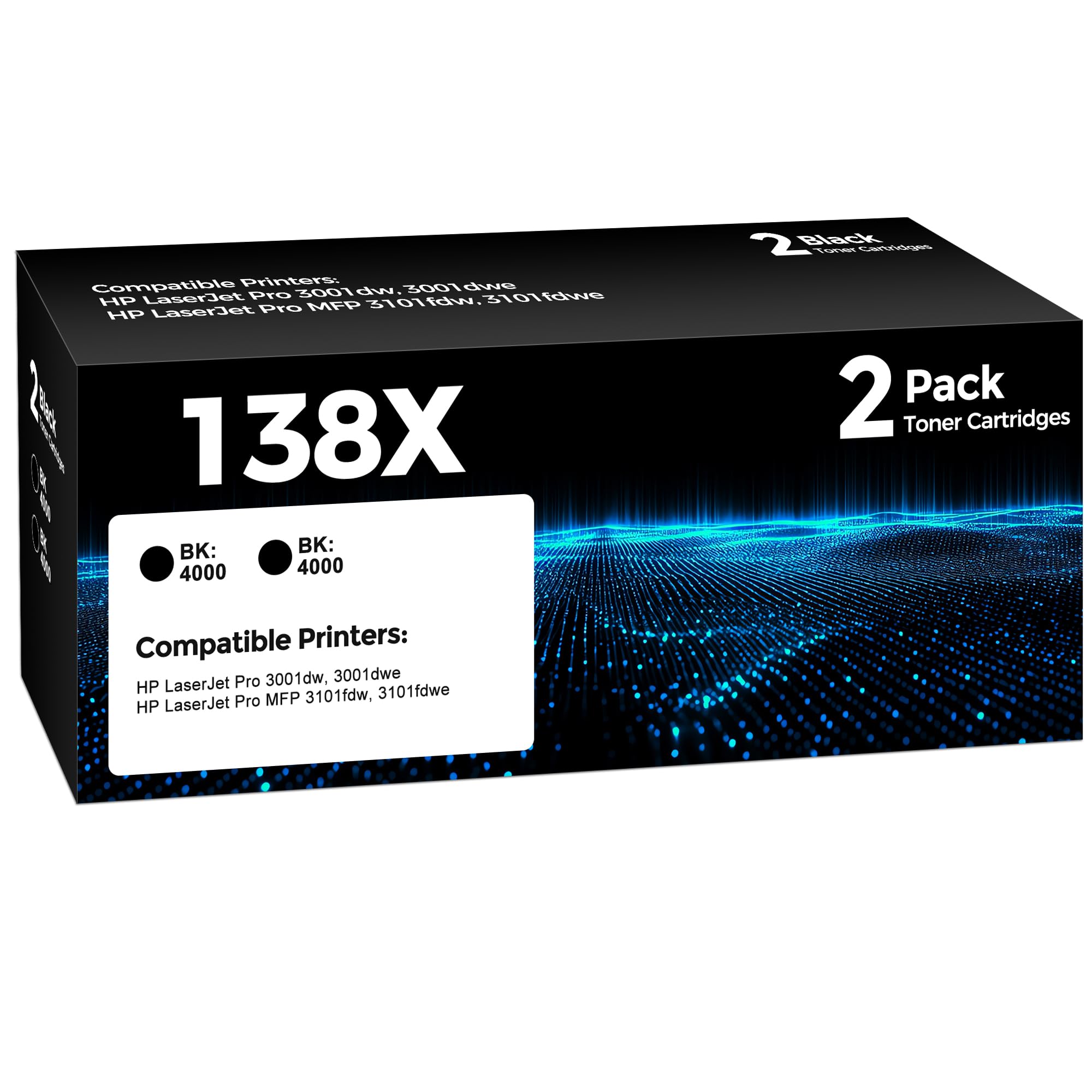 138X Black Toner Cartridge 2 Pack Replacement for HP 138A 138X High Yield Printer Toner Compatible with HP