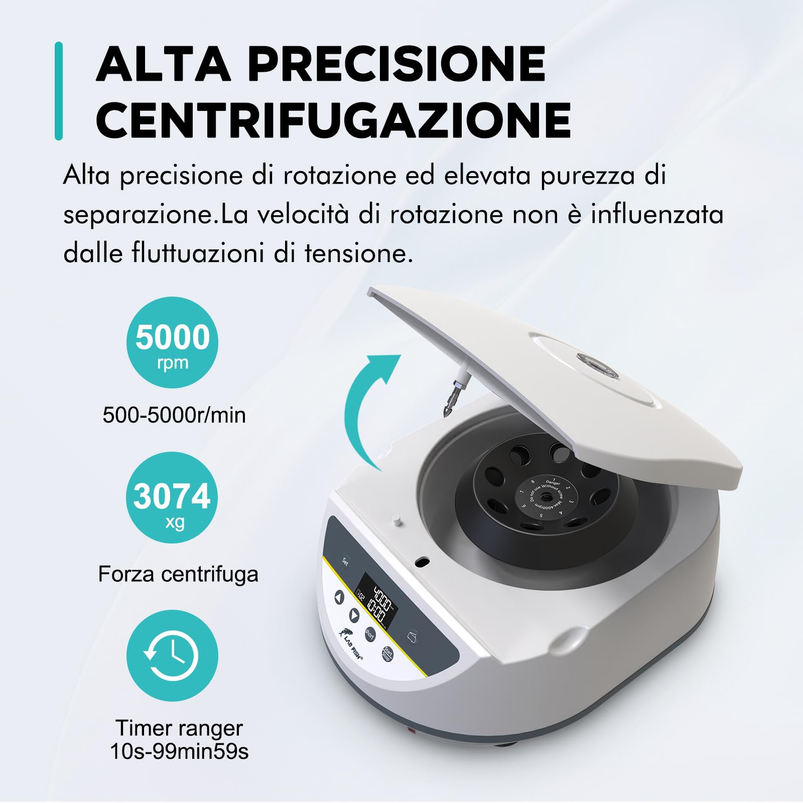 LABFISH PRP Centrifughe da Laboratorio Capacità 8x2/5/10/15ml Tubi per centrifuga, controllo a bassa velocità 500-5000r/min, Max 3074xg RCF, gamma di timer per medico/sangue/siero/plasma