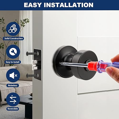 Miniatura 4 de Orger Paquete de 1 pomo de puerta interior negro mate, perilla de puerta de privacidad reversible con cerradura, pomo redondo sin llave para baño y