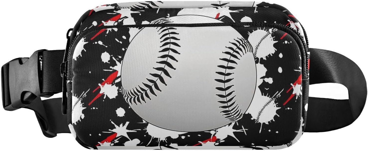 Black Baseball Fire Sports Fashion Zipper Fanny Pack Sling Bag for Women Men Large Capacity with Adjustable Strap for Travel Running Hiking mariconeras de cintura para