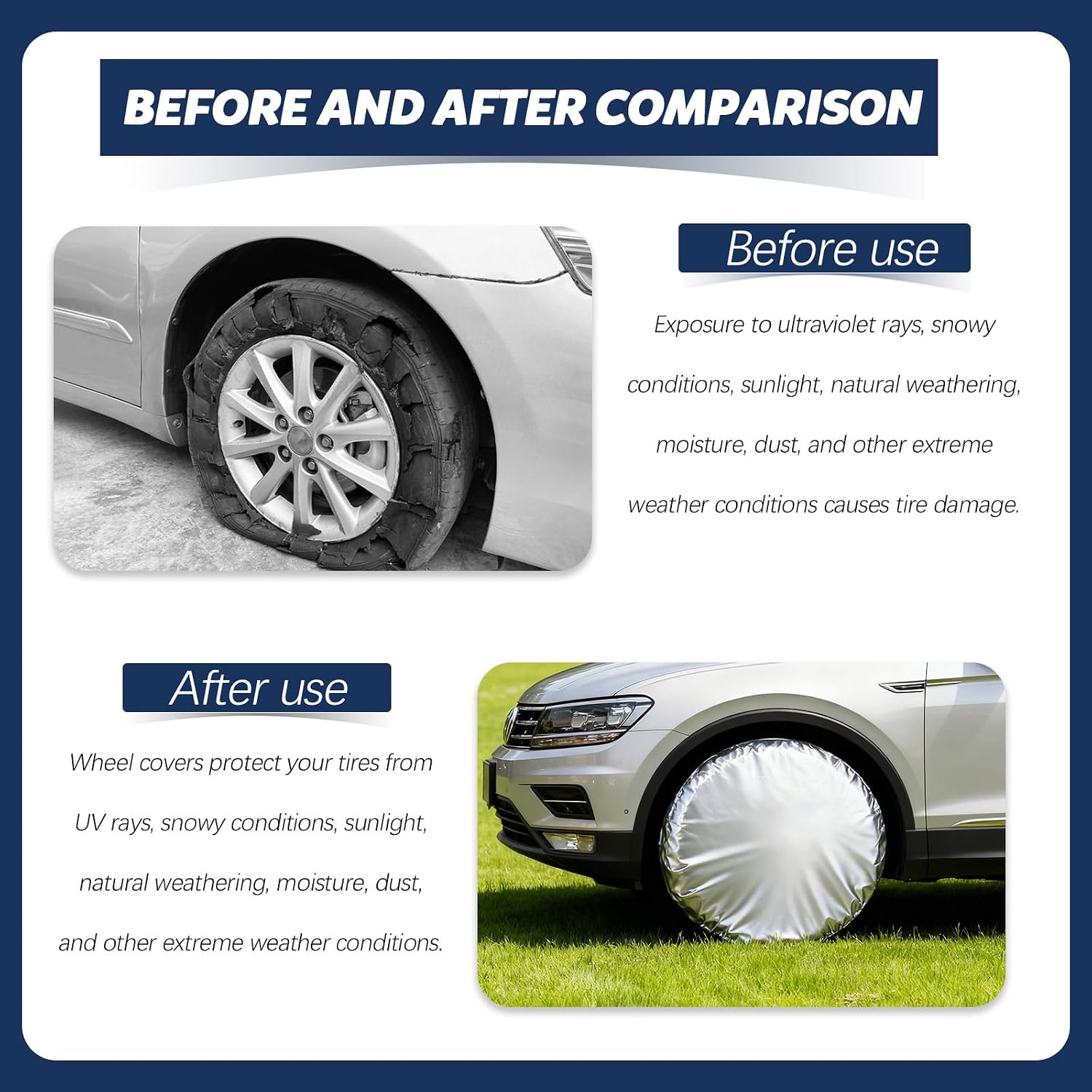 4 Packs 190 T Polyester Tire Covers, Universal Waterproof RV Wheel Covers, Sun Snow Rain Protector for Travel Trailer Camper Truck Motorhome, Fits 13"-18" Tire Diameter (Silver)