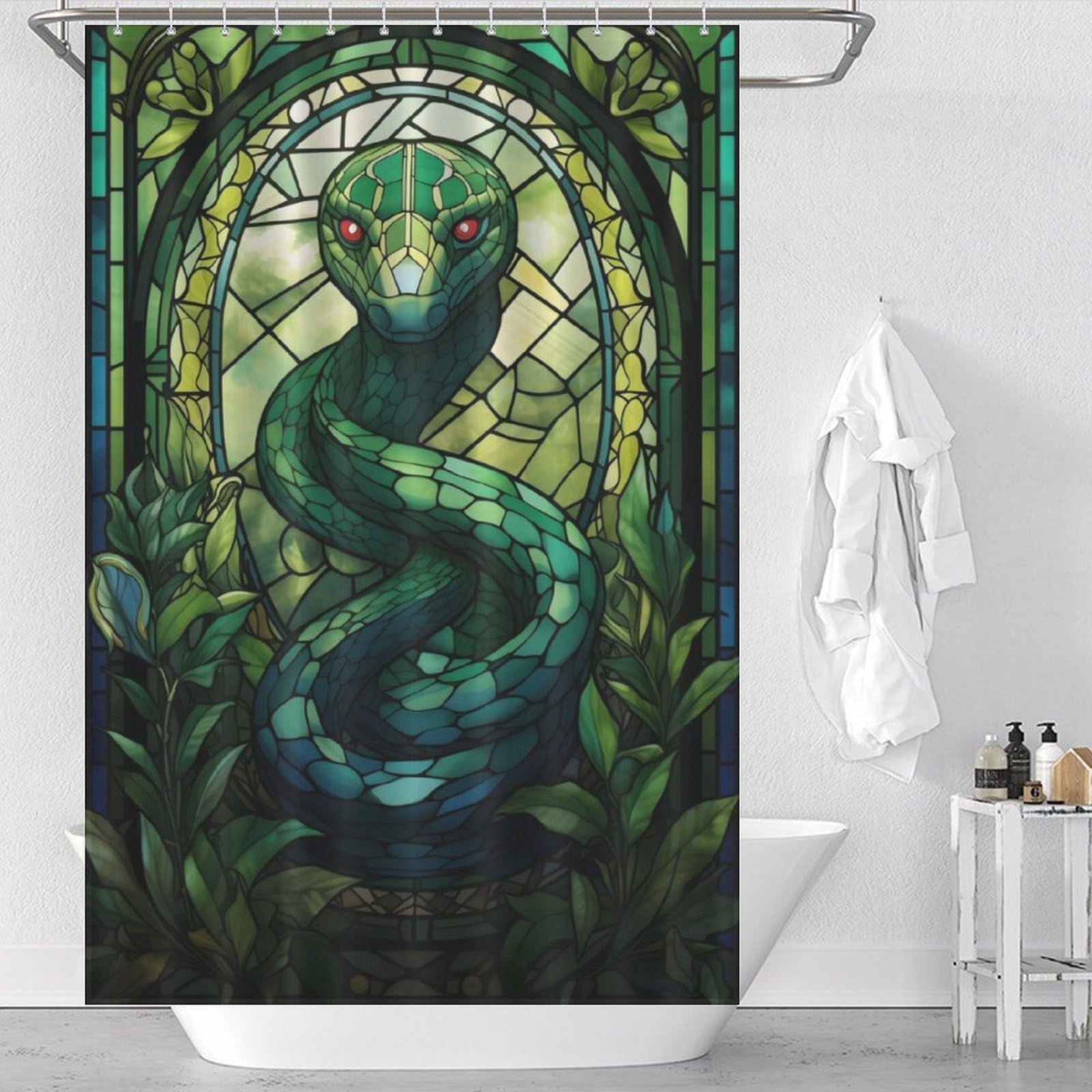 Rideaux de douche serpent vitrail pour sublimer votre salle de bain de caravane
