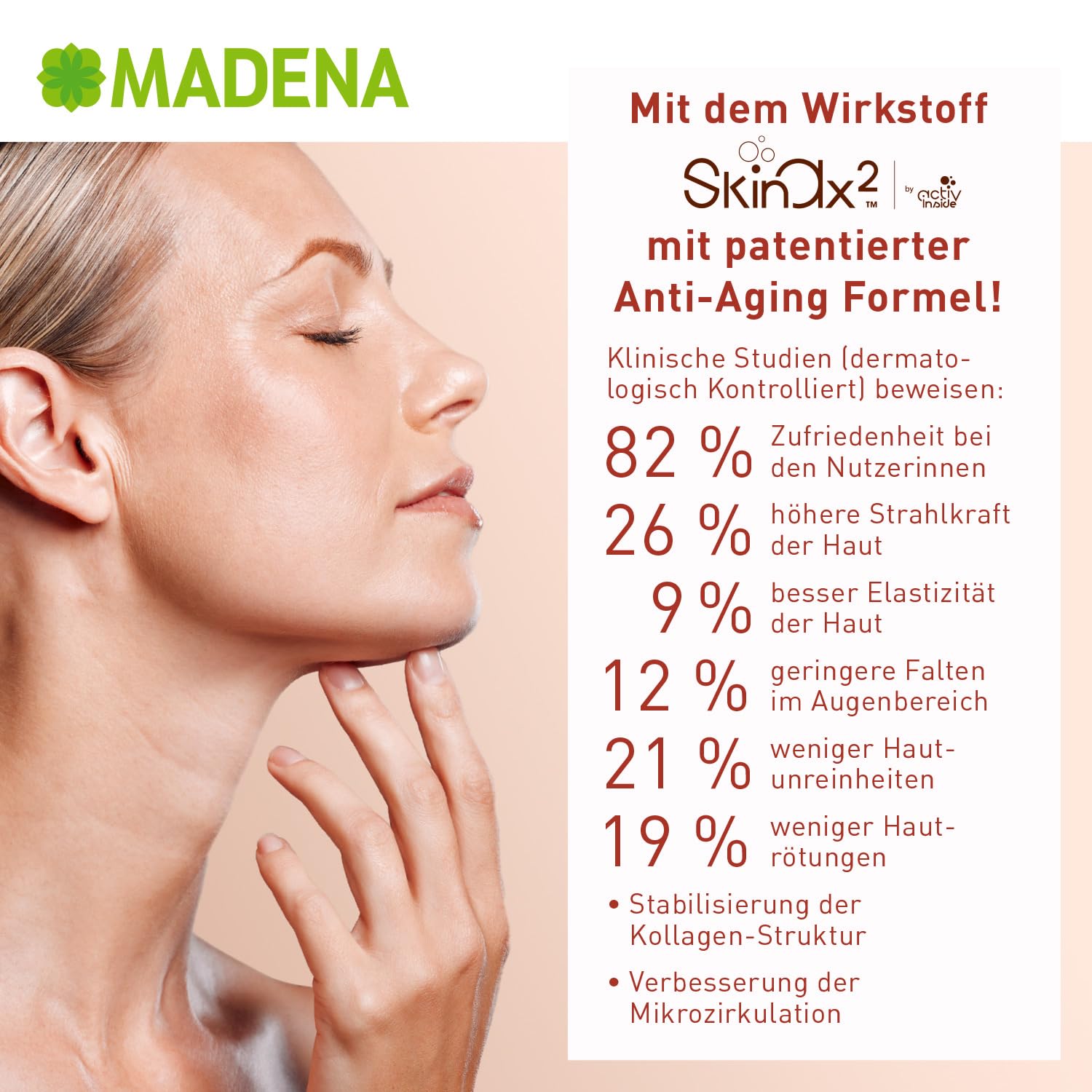 MADENA Haut Kollagen Komplex, 30 Ampullen für strahlende Haut, mit SkinAx2®, Verisol® Kollagen-Peptiden, Blutorangenextrakt, Hyaluronsäure & Vitamin C