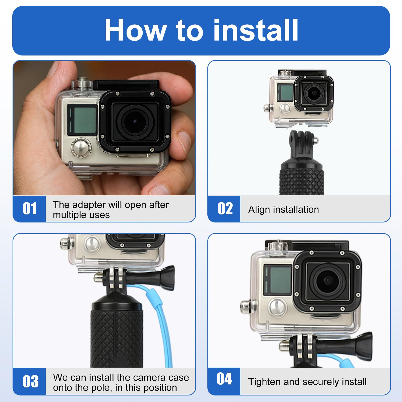 Poignée Flottante pour GoPro Hero 13 12 11 10 9, Étanche Handler Étanche Action Caméra Grip Pôle, Perche pour Go Pro avec Corde Sécurité, Rangement Étanche pour GoPro Étanche sous Marine, Noir