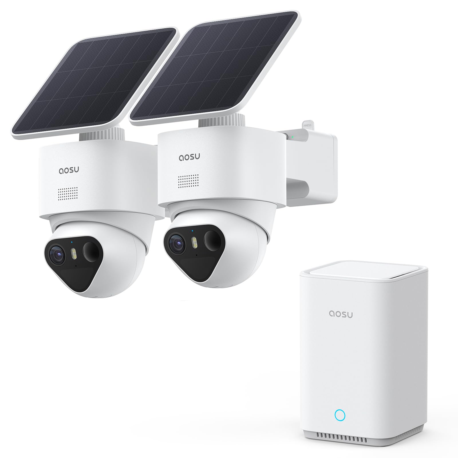 aosuT2 Ultra 4K Camara de Vigilancia Solar Exterior, 2 Cámaras PTZ 360° | Truecolour Visión Nocturna, aosuBase 2.0, 32GB Local y Expandible hasta 1 TB, AI Seguimiento Auto Persona/Vehículo/Mascota