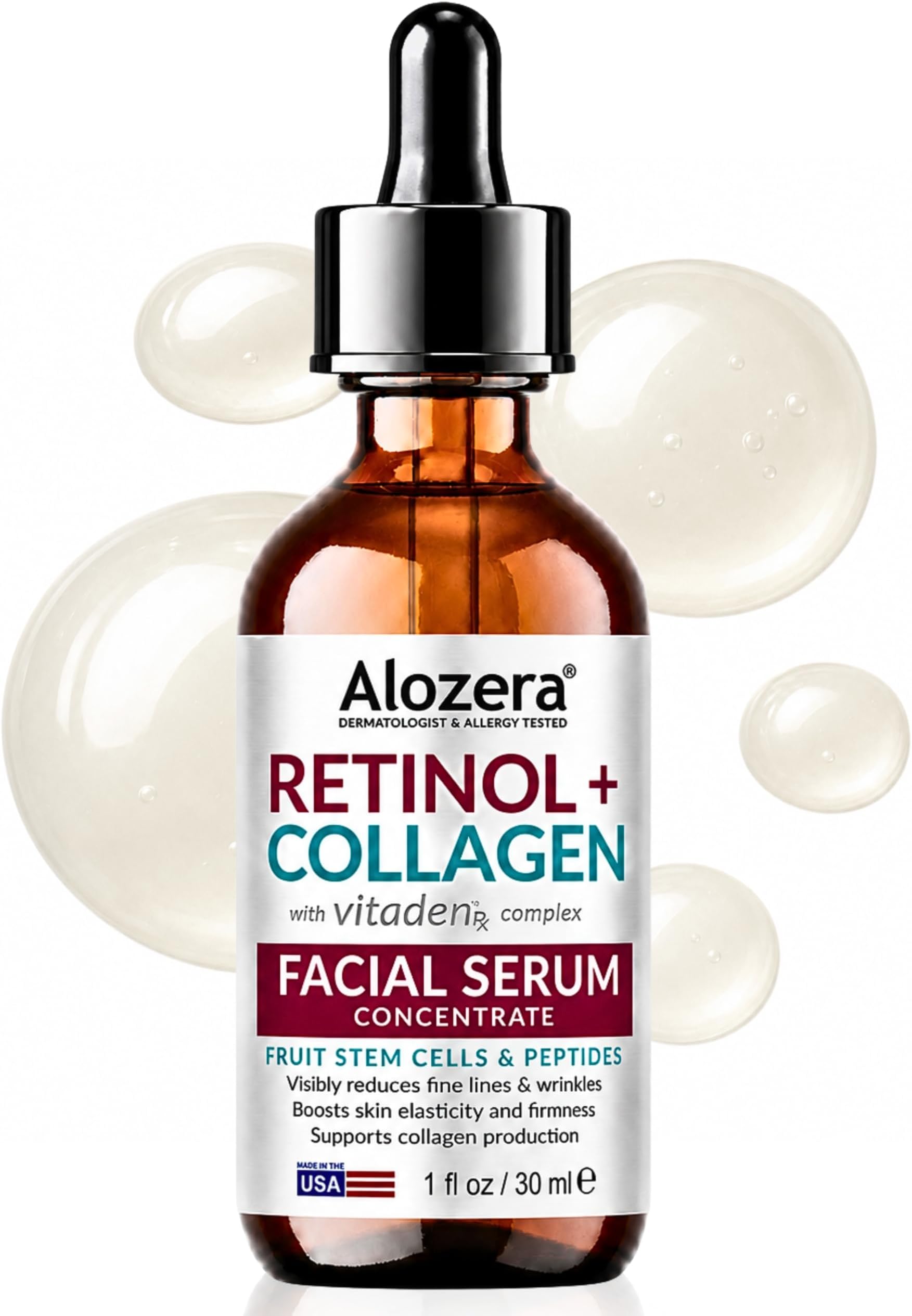 Alozera (Renewed) Retinol Collagen Serum with Stem Cells for Face & Neck, Anti Aging Wrinkle Serum for Firmer, Tighter, Smoother &