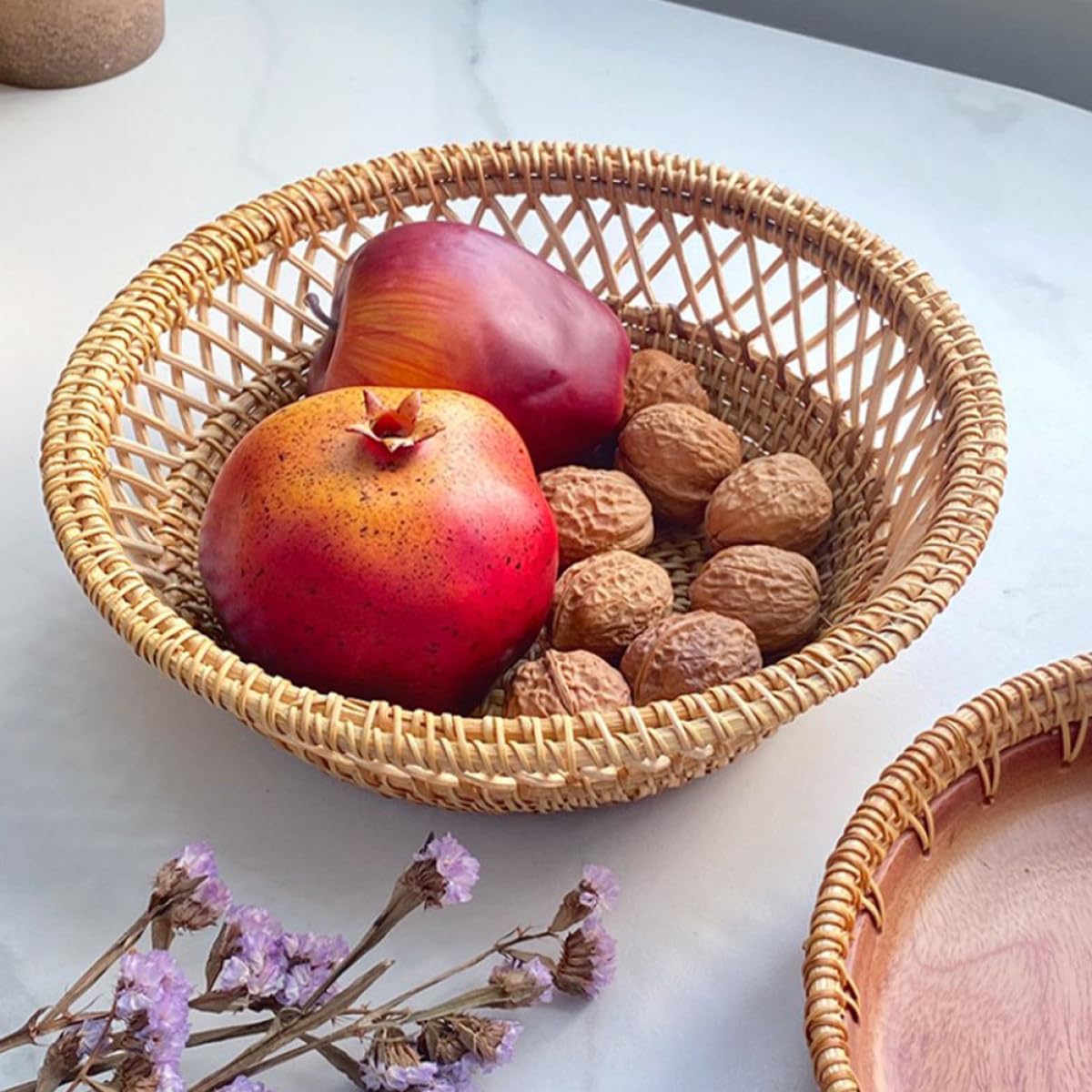 Toyvian Handwoven Small Rattan Fruit Basket and Bread Serving Basket for Snacks and Table Use in Living Room Or Kitchen