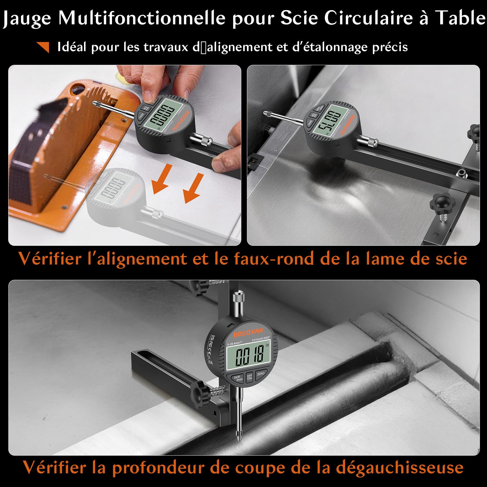 Comparateur Numérique Pour Scie De Table-Indicateur Digital De Précision-Réglage Scie À Table 0.0005" Glissière Passante Réglable Pour Laboratoire, Atelier, Imprimante 3D