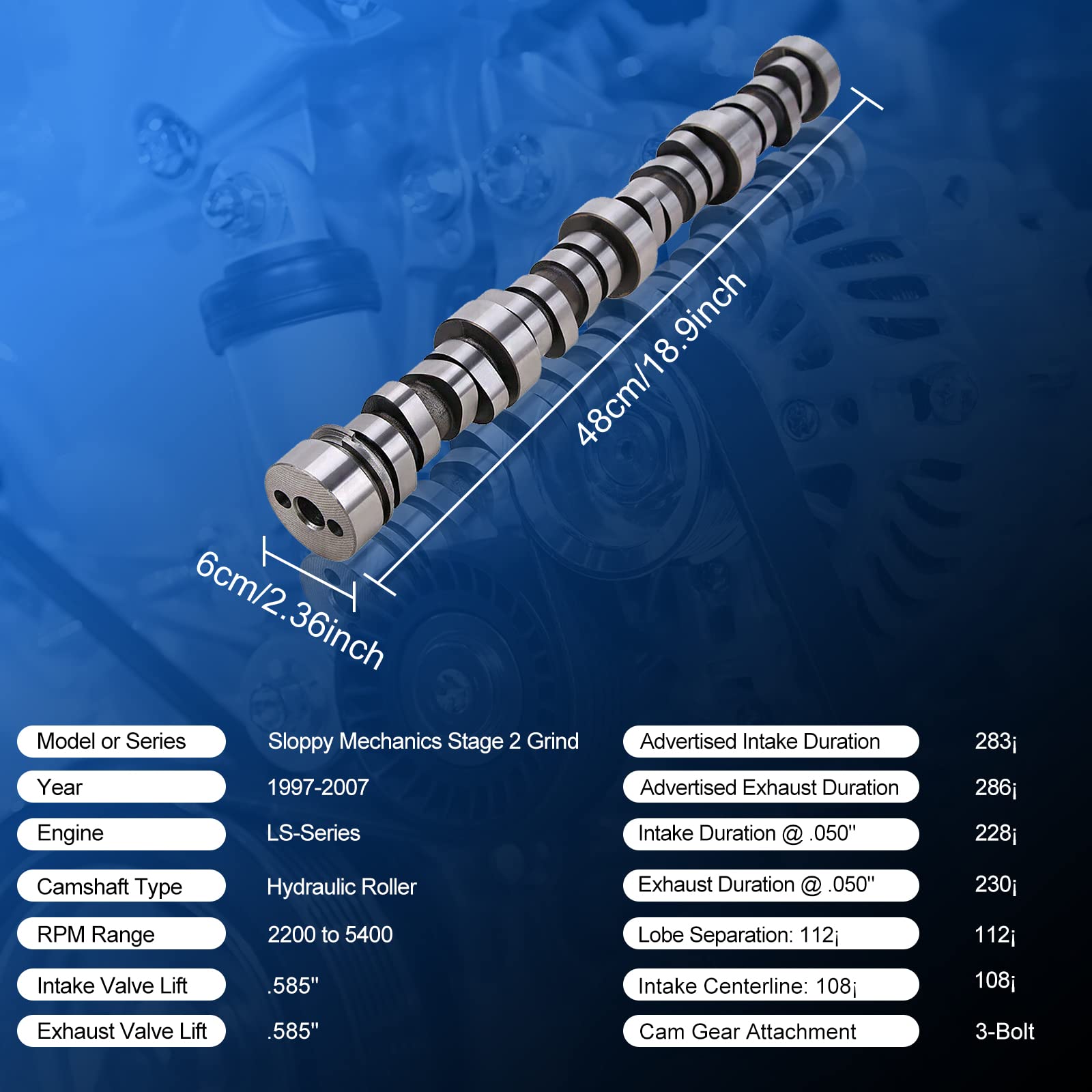 Amazon.com: Sloppy Stage 2 Camshaft E-1840-P .585/.585 Engine  