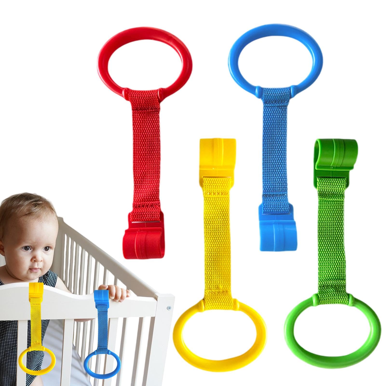 Anillos de tirón Playpen, Anillos de cunas de bebé | 4X Anillos de extracción de bebé para Caminar | Asistente de Ejercicios para Caminar para niños, Ayuda de Entrenamiento de Fuerza del