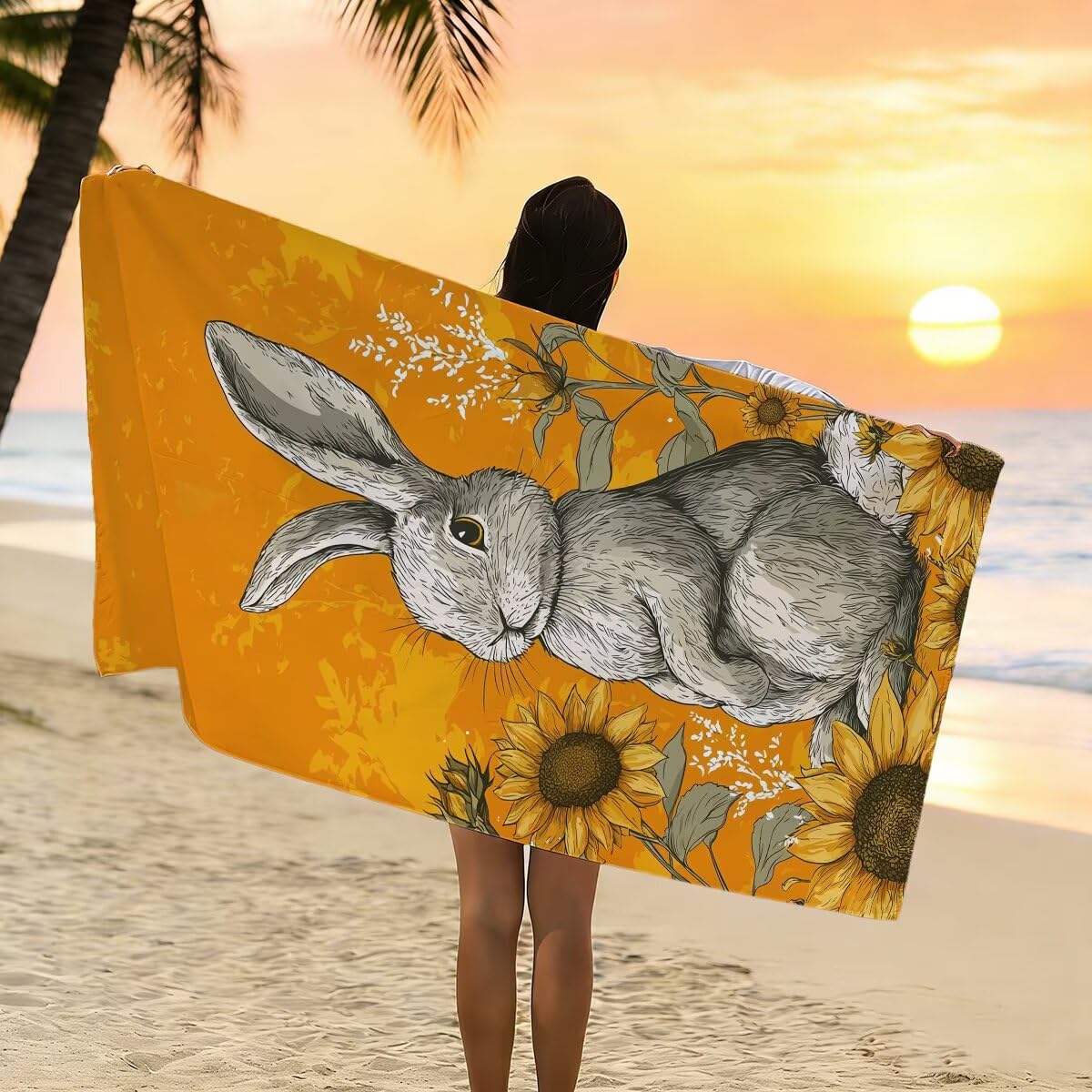 Telo Mare Microfibra, Telo Mare Grande 100x200cm 2 Pezzi, Asciugamano Palestra Donna Asciugatura Rapida, Antisabbia Asciugamano Microfibra, Leggero Asciugamani Palestra per Regalo (Coniglio) -4268