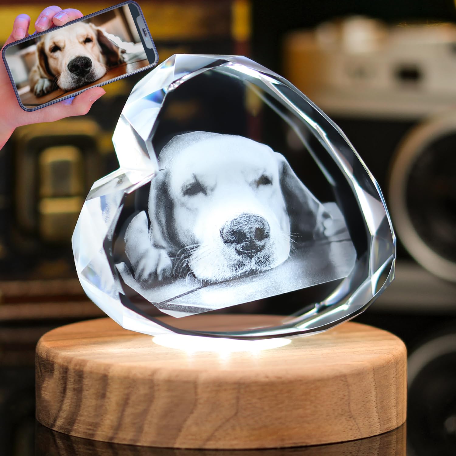 zeiniyio Pet Memorial Gifts for Dogs Cats,Personalized Pet 3D Crystal Photo,Dog Memorial,Dog Remembrance gift,3D Laser Etched Picture,Personalized Customized Pet Photo Frame