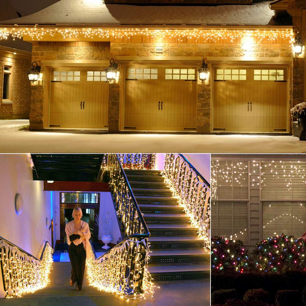 PhilzOps Luci Natale Esterno Cascata, 480 LED 19M Tenda Luminosa Bianco Caldo Impermeabile 8 Modalità Luci Stringa Nataliazie Decorazione per Interno Casa Feste Finestra Matrimonio, Cavo Bianco