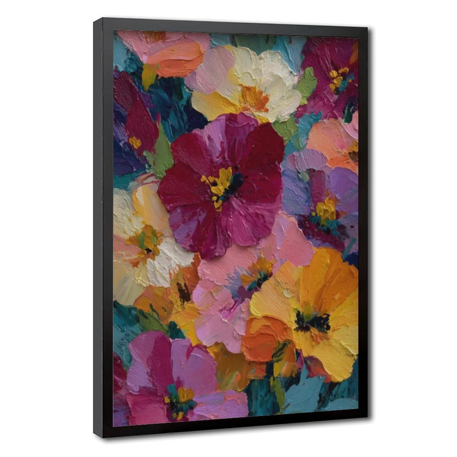 Colorful Floral Abstract Wall Art Poster Modern Decor Black Framed 8"L x 12"W