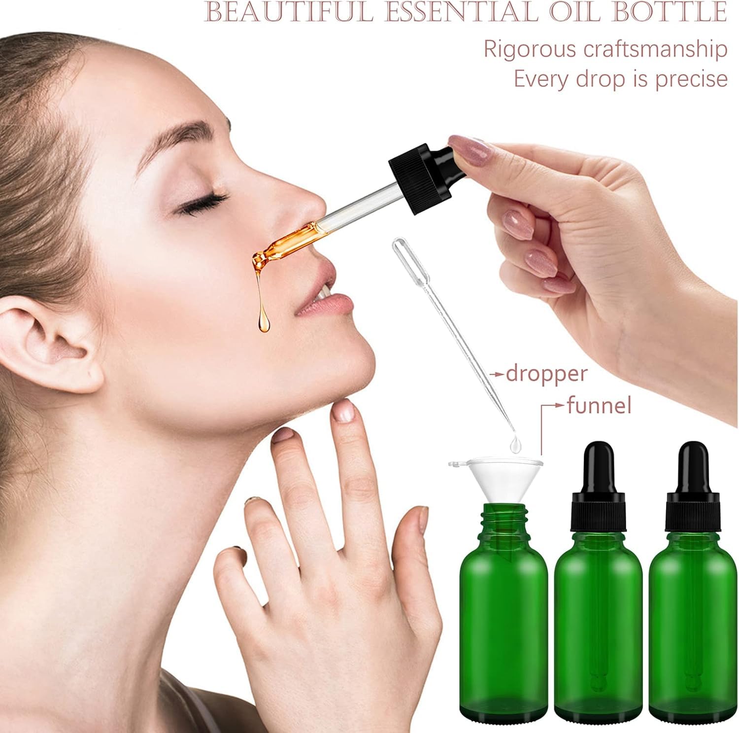 AMJKEJI Butelki z pipetą 30 ml, butelka z lejkiem do pipety, butelka perfum z zakraplaczem, szklany zakraplacz do olejków eterycznych, perfum, aromaterapia, zielone, 12 sztuk