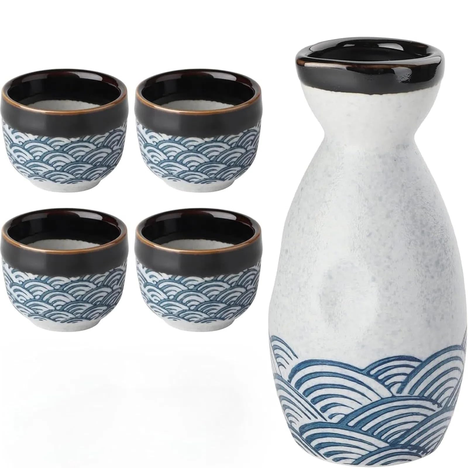 THE WHITE SHOP 5 PCS Japanese Sake Set, 170ml Ceramic Sake Set, Includes 1 Sake Bottle 4 Sake Cups For Serving Hot Or Cold Sake At Home Or At A Restaurant