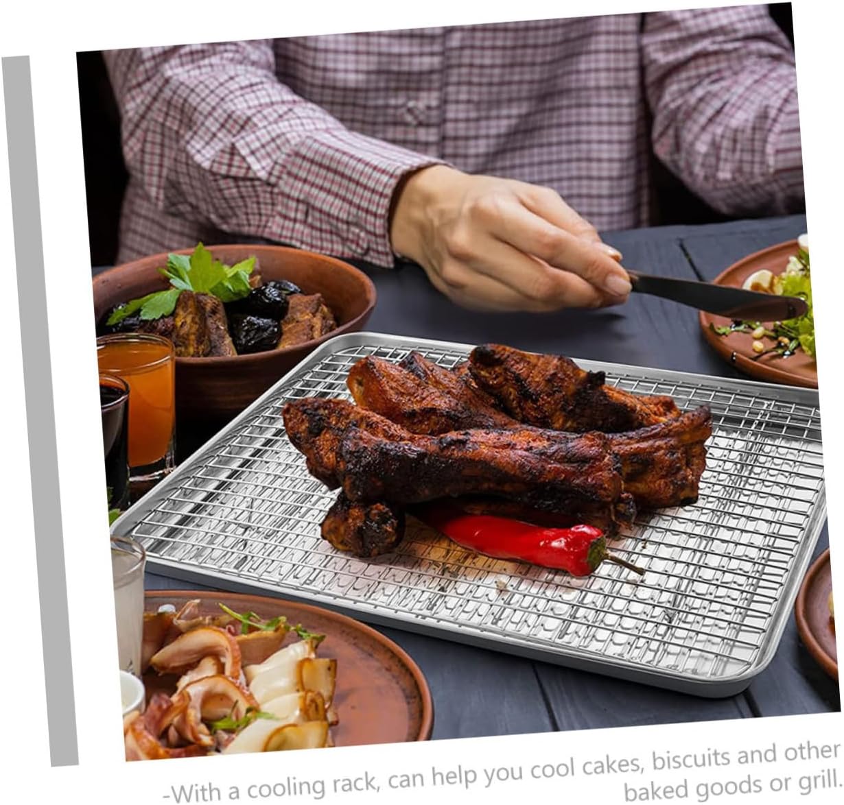 1set Multi-function Stainless Steel Baking Wire Rack Non-stick Oven Safe Baking Pan for Cookies Muffins and More Easy to Clean Dishware for Home and Camping Use