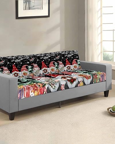 Miniatura 2 de Fundas de cojín elásticas negras para sofá de Navidad, seccional/individual/L/T, funda protectora para muebles con parte inferior elástica, gnomos