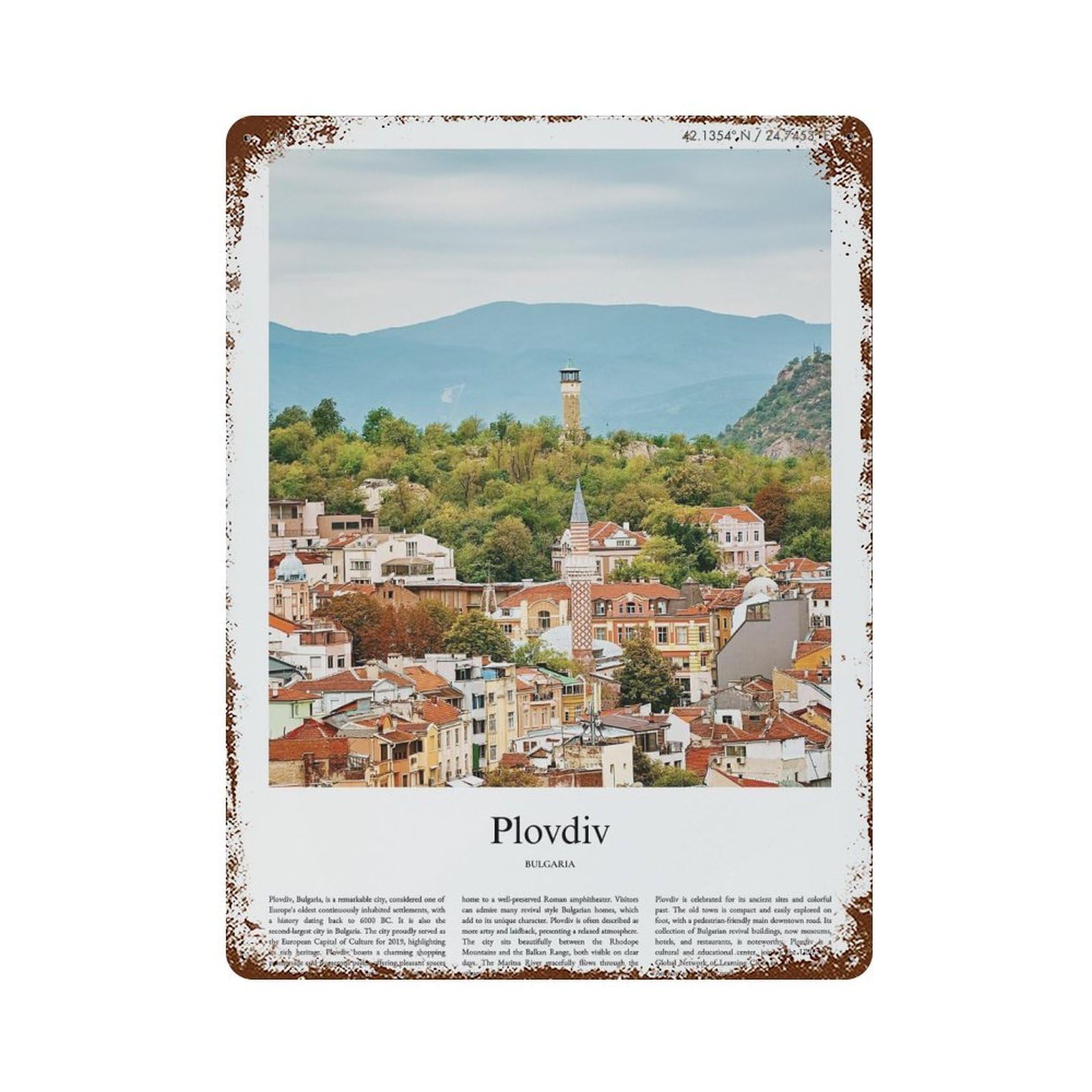 xiaoxiaoshen Plovdiv Bulgaria City Scenery Wall Decor Art Metal Tin Poster Modern Home Decor Art Home Bar Shop Decorations Vintage Sign 40x30cm