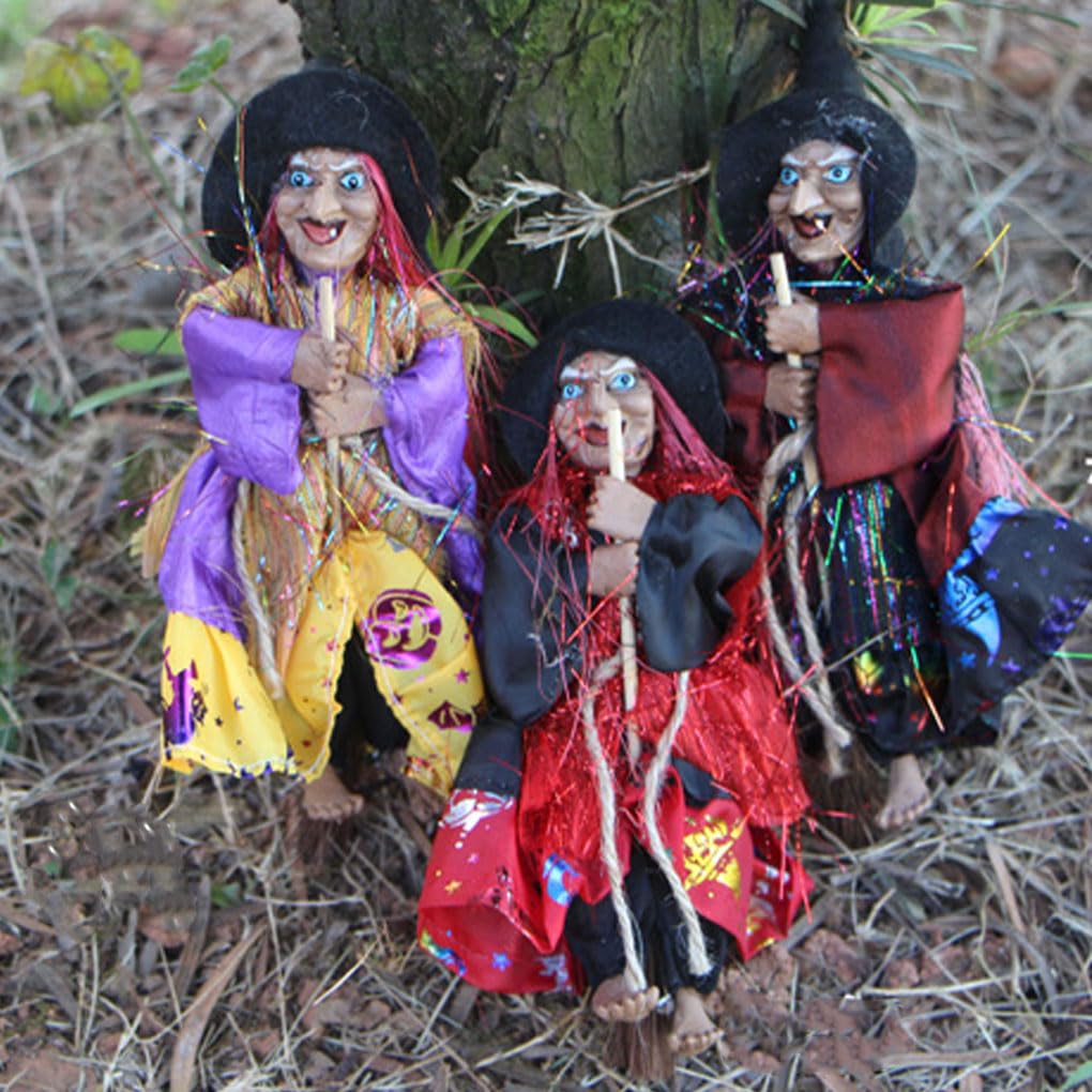 10 zestaw 3 sztuk/zestaw łatwe wiszące lalki czarownicy na Halloween realistyczne trwałe wykonane z tworzywa sztucznego wisząca horror wiedźma figurka wiedźmy różne kolory
