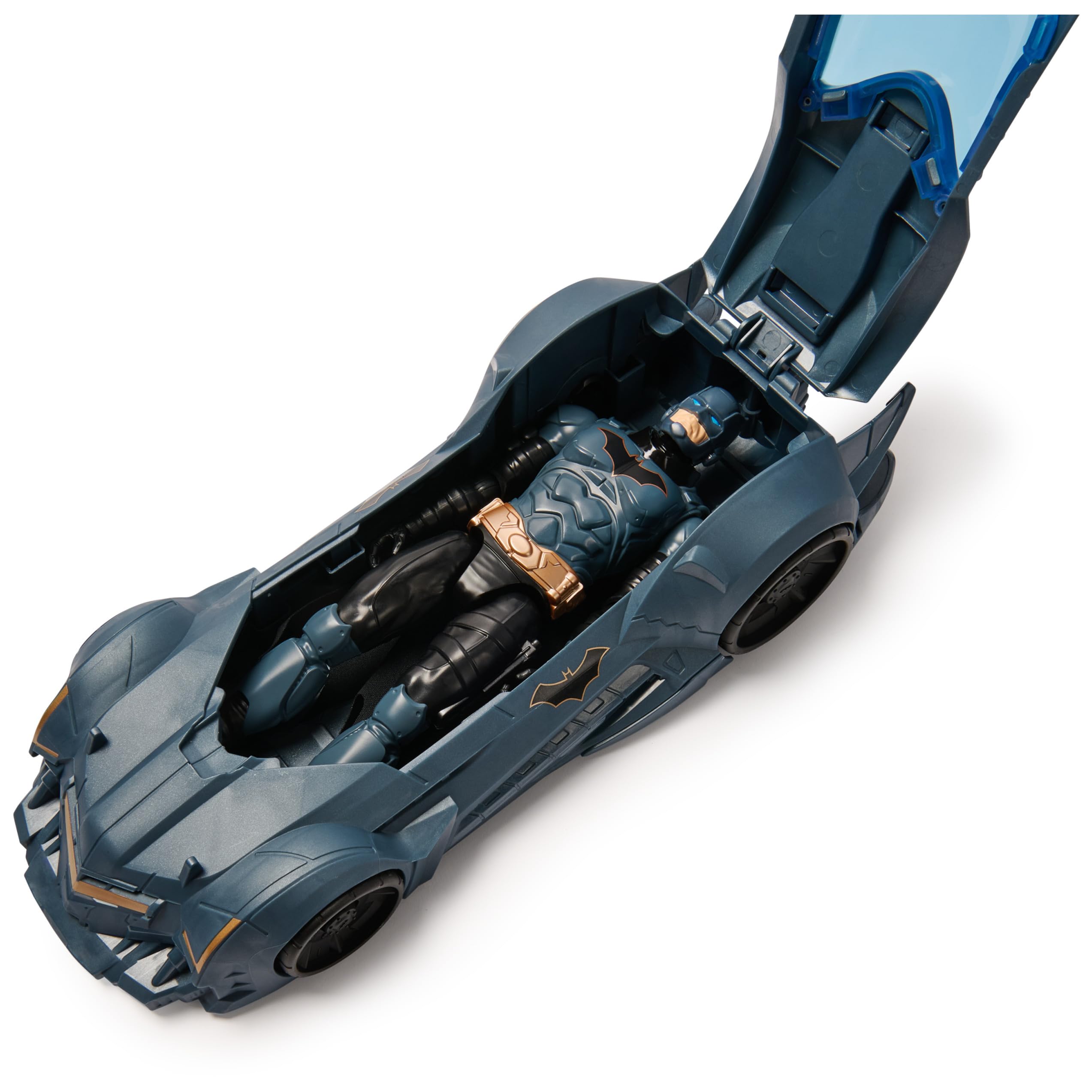 DC Comics Shadow Guardian Batmobile + Batman Actionfigur - Fahrzeug mit Verdeck zum Öffnen, bewegliche 30cm Batman-Actionfigur im Original Comic-Design, für Kinder und Superheldenfans ab 3 Jahren