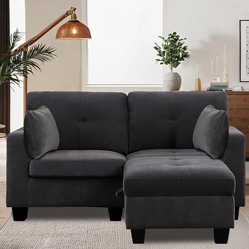 Miniatura 7 de Flesser Sofá de 3 asientos con otomana de almacenamiento, sofá convertible de terciopelo con sofá modular de almacenamiento, sofá modular en forma