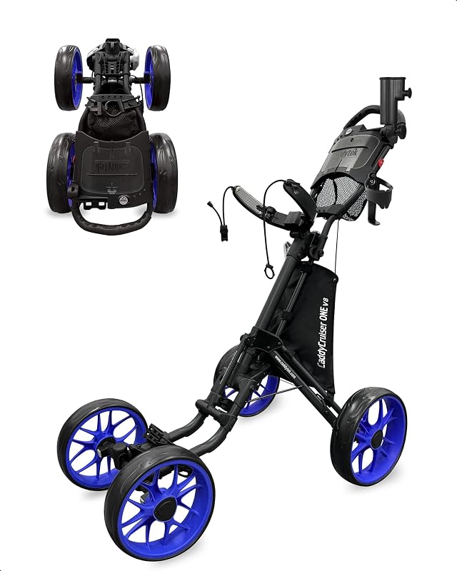 Carrito de golf de 4 ruedas - Caddycruiser One Versión 8 Carro plegable de 1 clic - Carrito ligero y compacto, fácil de abrir
