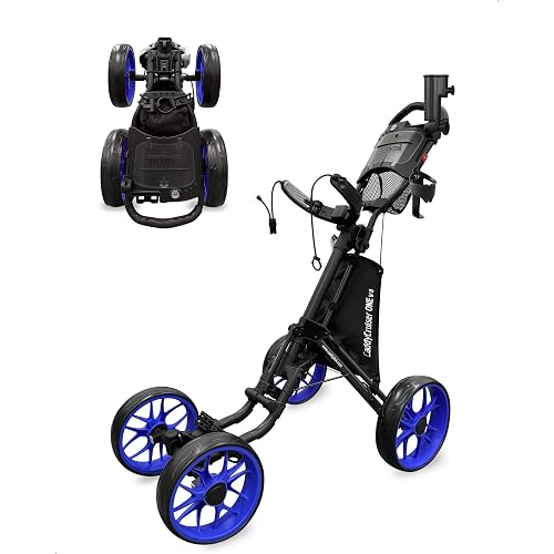 CaddyTek 4 Wheel Golf Push Cart - Caddycruiser One Version 8 1-Click Folding Trolley - Lightweight, Compact Pull Caddy Cart, Easy to Open