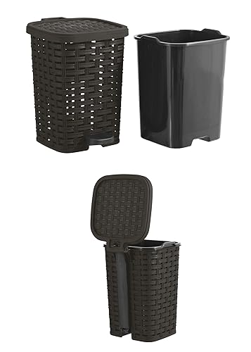 Miniatura 5 de Superio Bote de basura de mimbre de 68 galones con pedal de pie cubo de basura para exteriores e interiores cesta de basura para baño cocina oficina