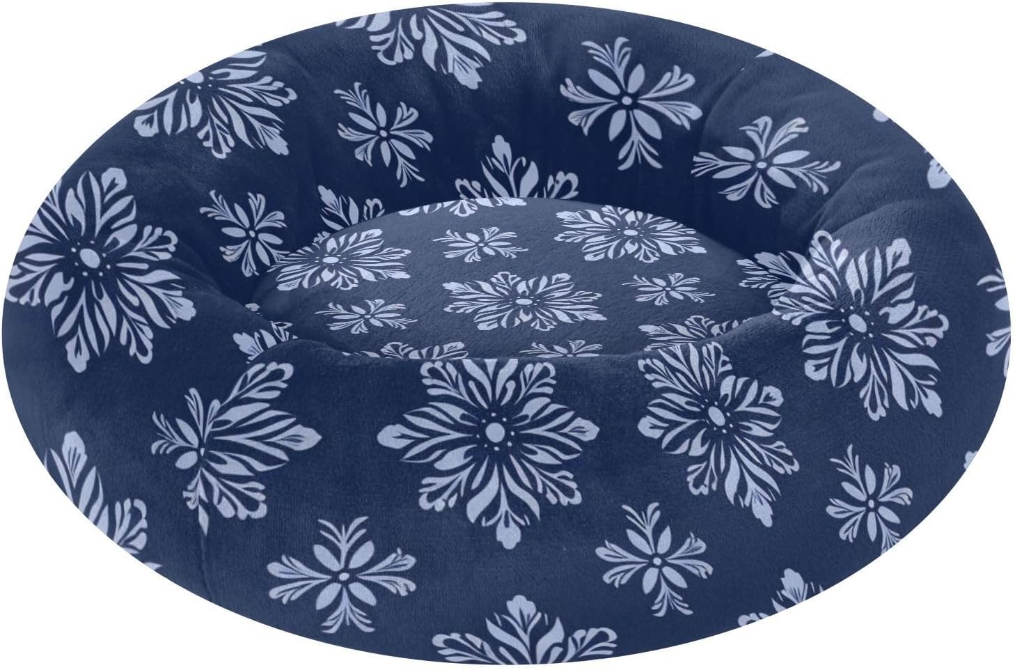 Dark Blue Sretro Flowers Pet Dog Bed Anti-Slip Cat Pillow Bed for Extra Small Size Pets Supplies S