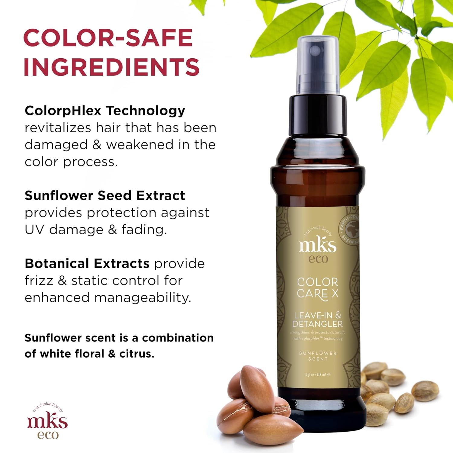 MKS eco Color Care X, Sunflower Scent - 4 fl oz - Leave-In Treatment & Detangler - Improves Shine, Provides Frizz & Static Control - With Moroccan Argan Oil & Hemp Seed Oil - Vegan, Cruelty Free - Image 4