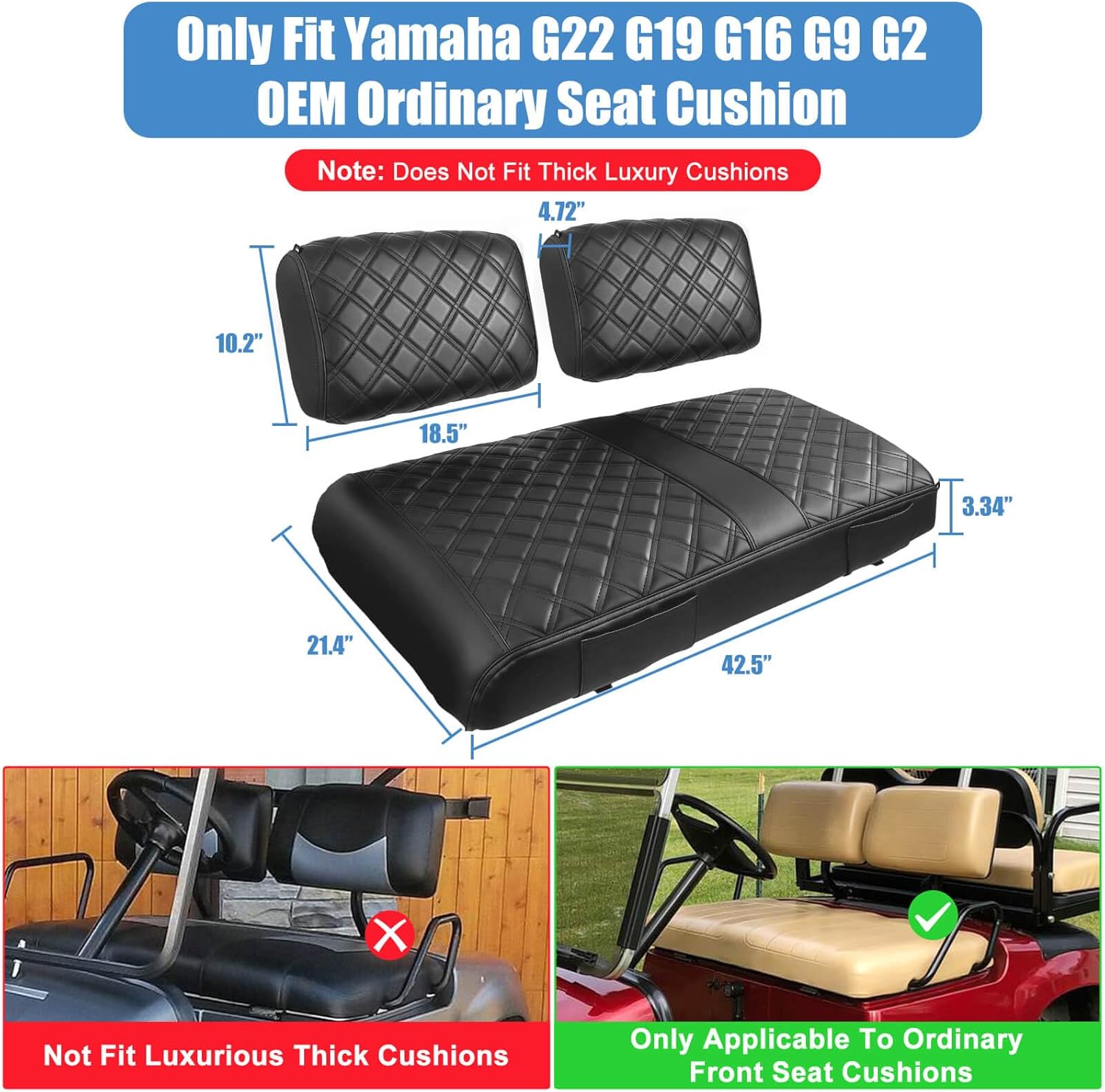 MOSNAI Golf Cart Seat Cover for Yamaha G22 G19 G16 G9 G2, Golf Cart Front Seat Cover Fit OEM Ordinary Seat Cushion, Concave and Convex Design Appearance, Thick Vinyl Leather Comfortable/Breathable