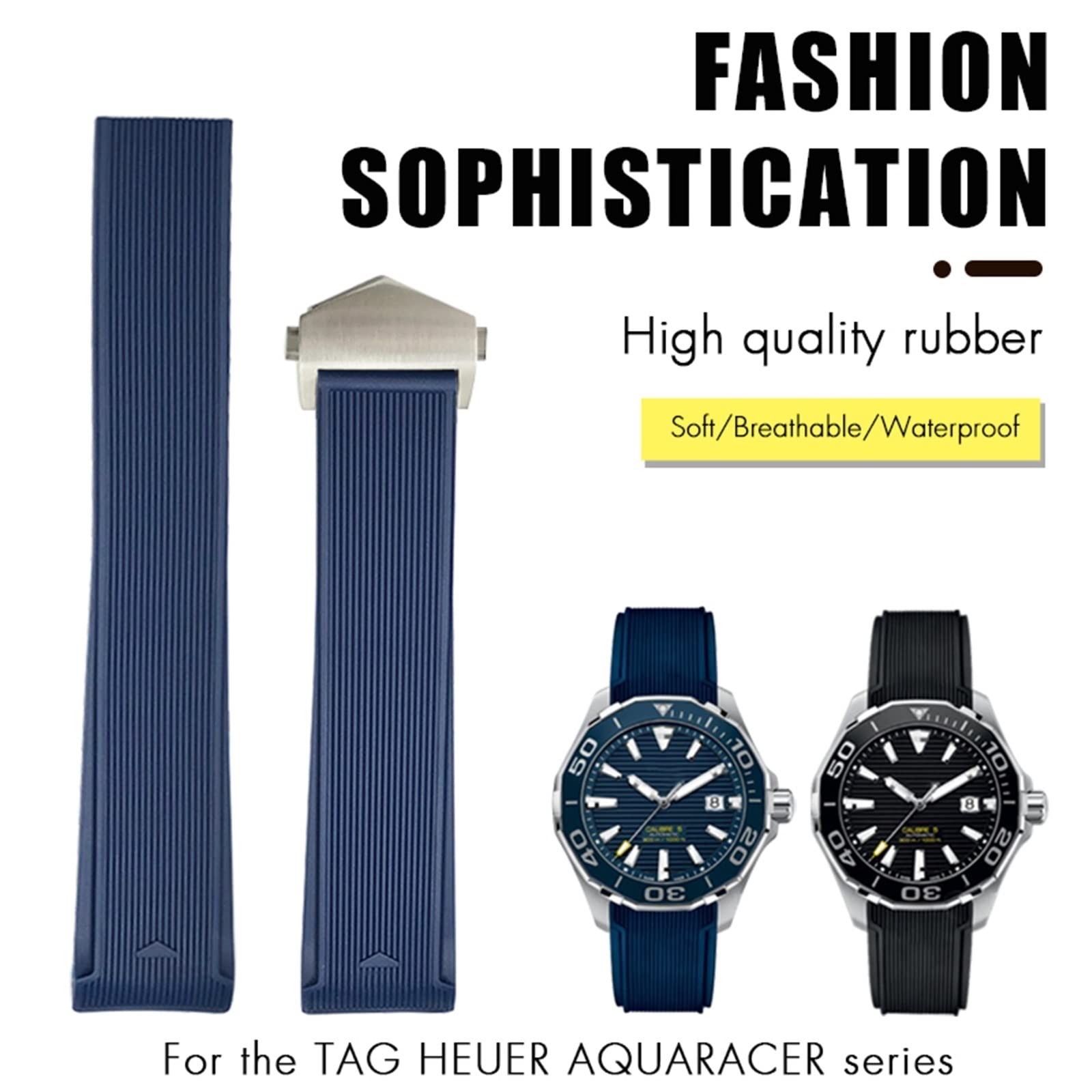 GUMMMY 20 mm 22 mm gumowy silikonowy pasek do zegarka pasuje do Tag Heuer CARRERA AQUARACER 300 WAY201A WAY211C czarny niebieski brązowy akcesoria do zegarków