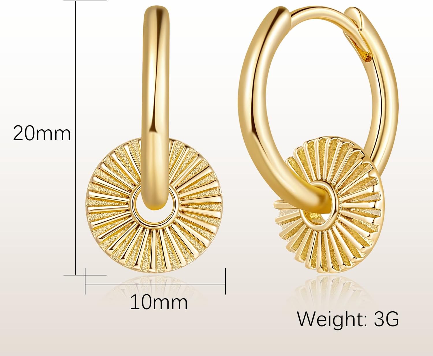 RAYSAM 14K Gold Earrings for Women Gold Hoop Earrings for Women Hoop Dangle Drop Earring for Womens Hoops Charm Radiating Circular Pendants Hoops Drop Dangle Earring for Womens 20mm