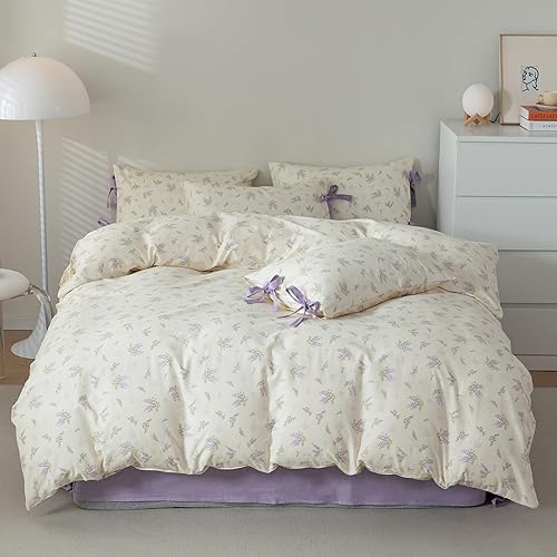 Miniatura 293 de Funda de edredón de 3 piezas, funda de edredón de algodón suave, estilo bohemio, juego de ropa de cama estética con cierre de cremallera, 4 lazos