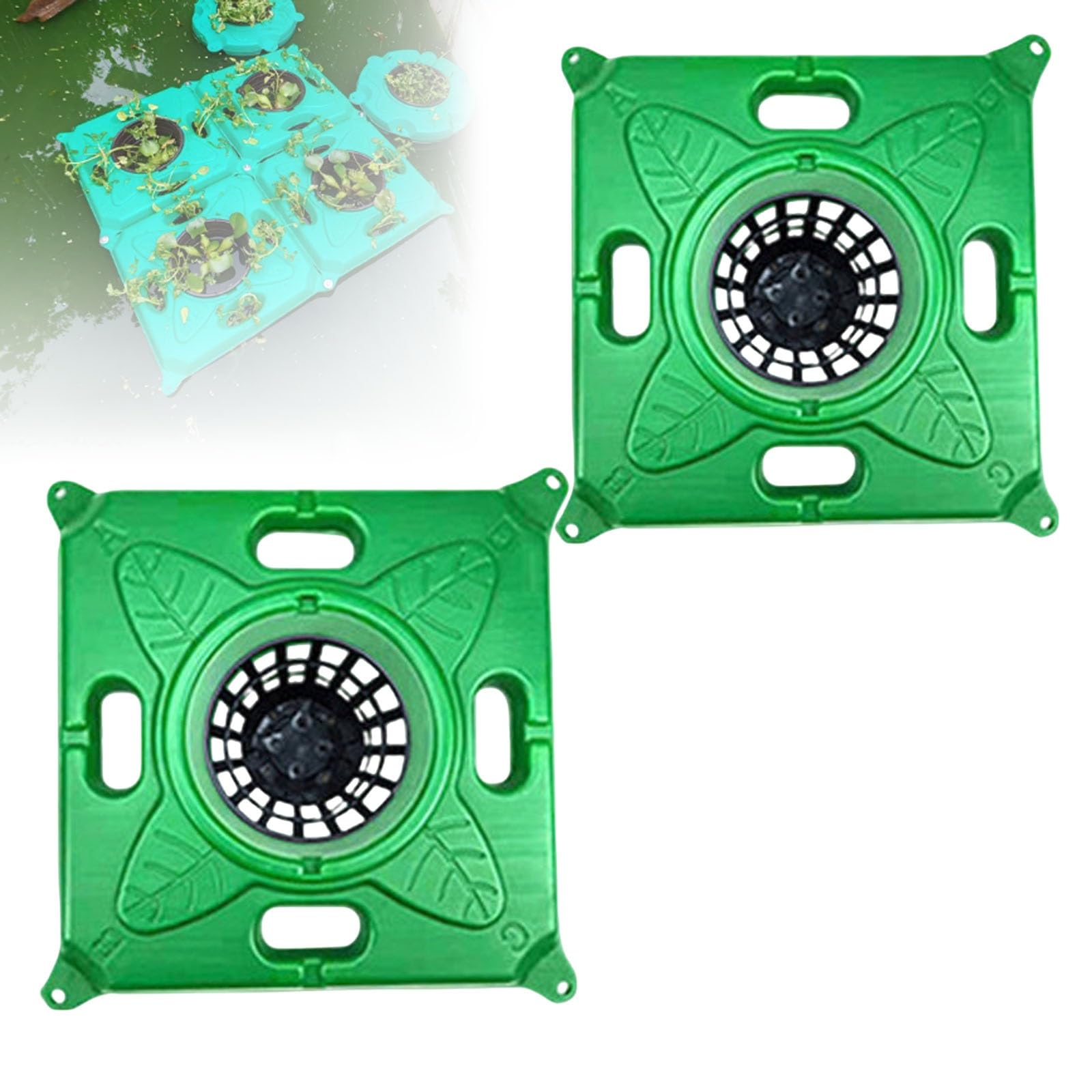 Set da 2 pezzi: Isola galleggiante con barriera per piante e pesci | Barriera galleggiante per piante e pesci, adatta per giardini acquatici, acquaponica e idroponica (uso esterno)(D)