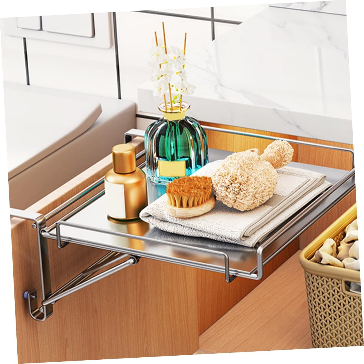 Foldable Kitchen Organizer Shelf Multi Use Hanging Storage Rack for Seasoning Bottles Bathroom Essentials Strong Load Bearing Space Saving Design Convenient Wall Mounted