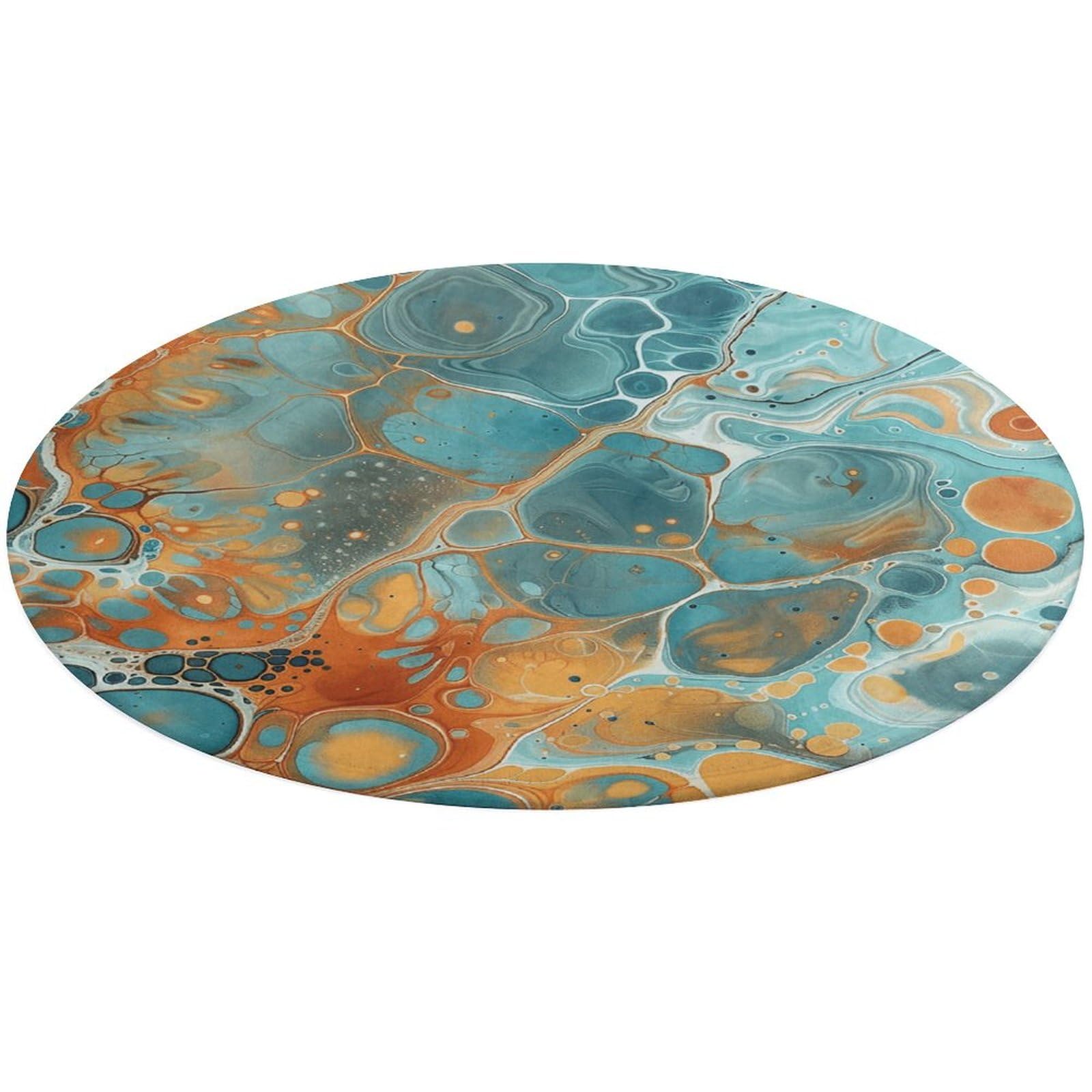 Tapis rond de salon orange et turquoise pour décoration cosy