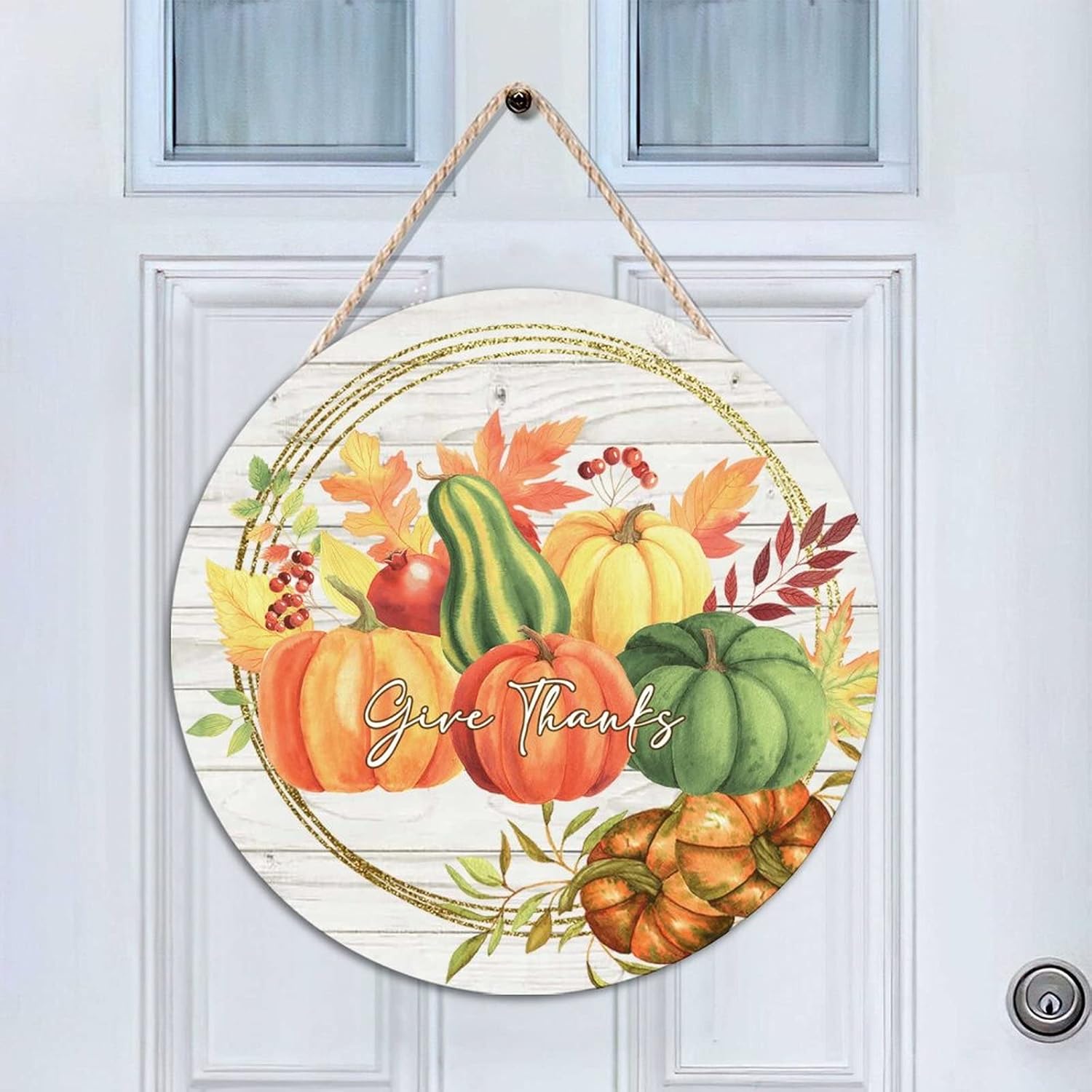 Give Thanks Welcome Wood Door Sign Pumpkin Welcome Front Door Sign 16x16in Floral Welcome Wall Door Hanging Sign for Outdoor Front Porch Farmhouse Front Door Decor Housewarming Gifts