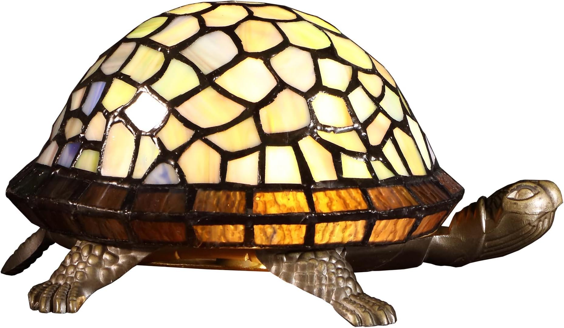 Bieye L10400 Tortoise Tiffany Style Stained Glass Accent Table Lamp Night Light for Bedside Living Room (Blue)