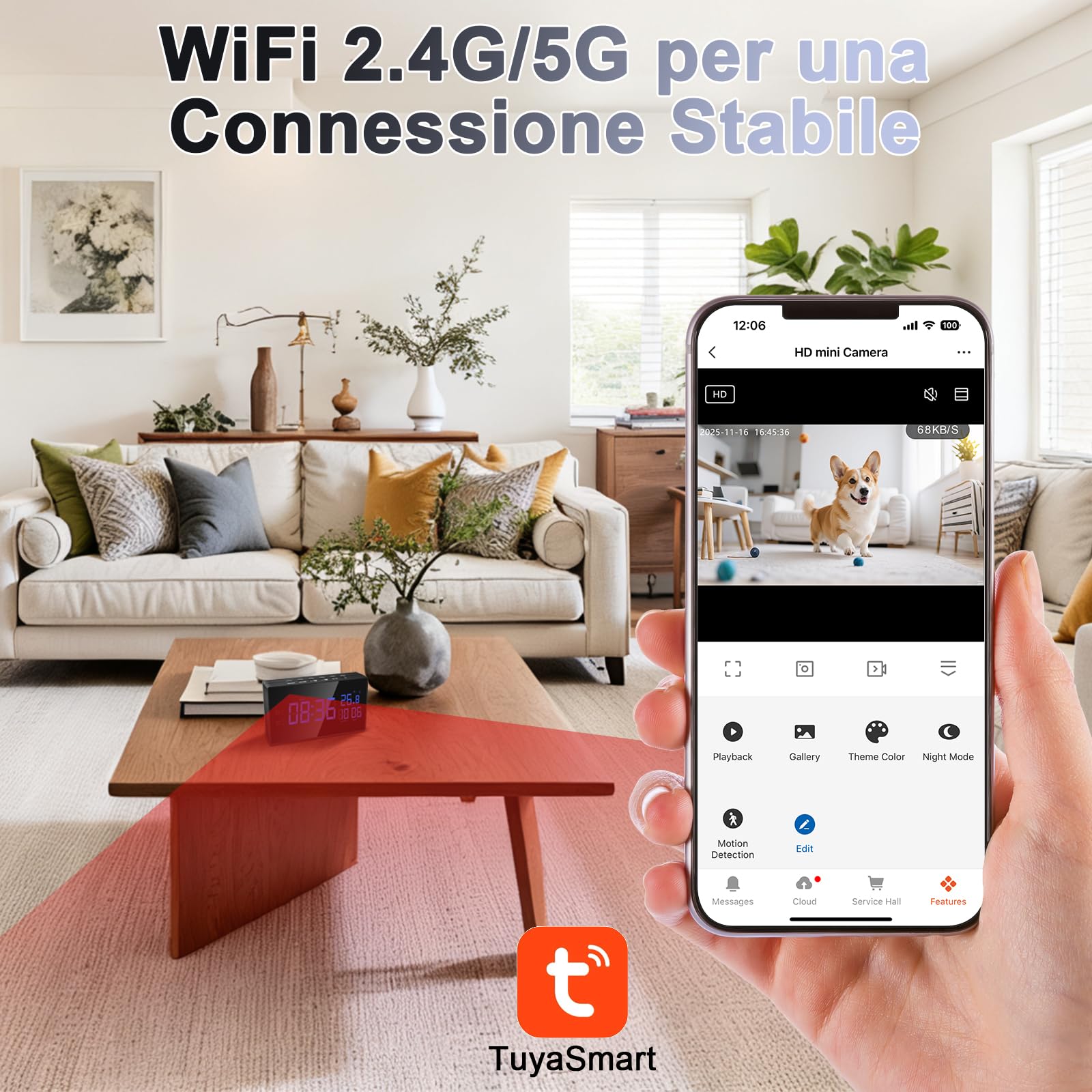 CYI Telecamera Nascosta Orologio, Microcamera Spia WiFi Invisibile 5G, Mini Videocamera Spia Portatile HD1080P con Visione Notturna Rilevamento del Movimento Per uso interno in casa, ufficio, ecc.