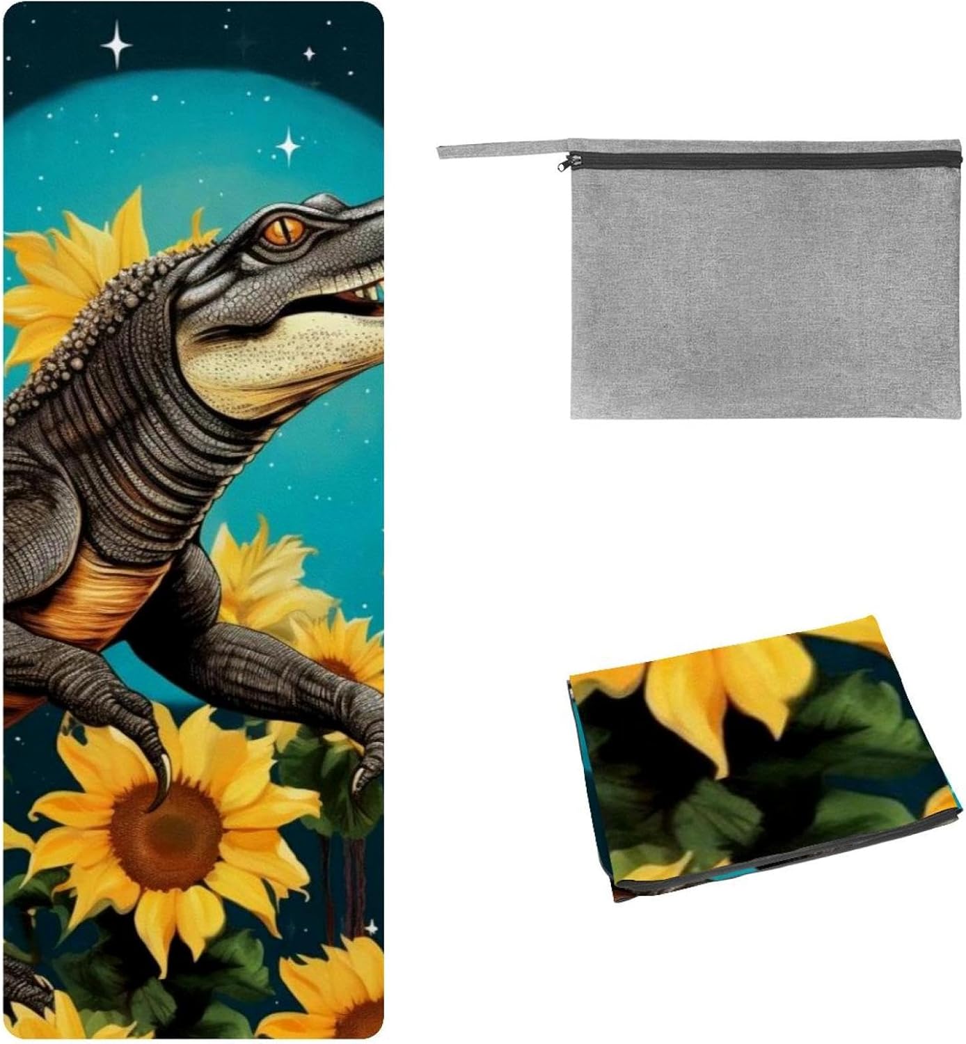 Yoga Towel, Crocodile Star Sunflower Non Slip Sweat Absorbent Hot Yoga Mat Towel for Hot Yoga, Pilates and Fitness - 72.8" x 26.8"