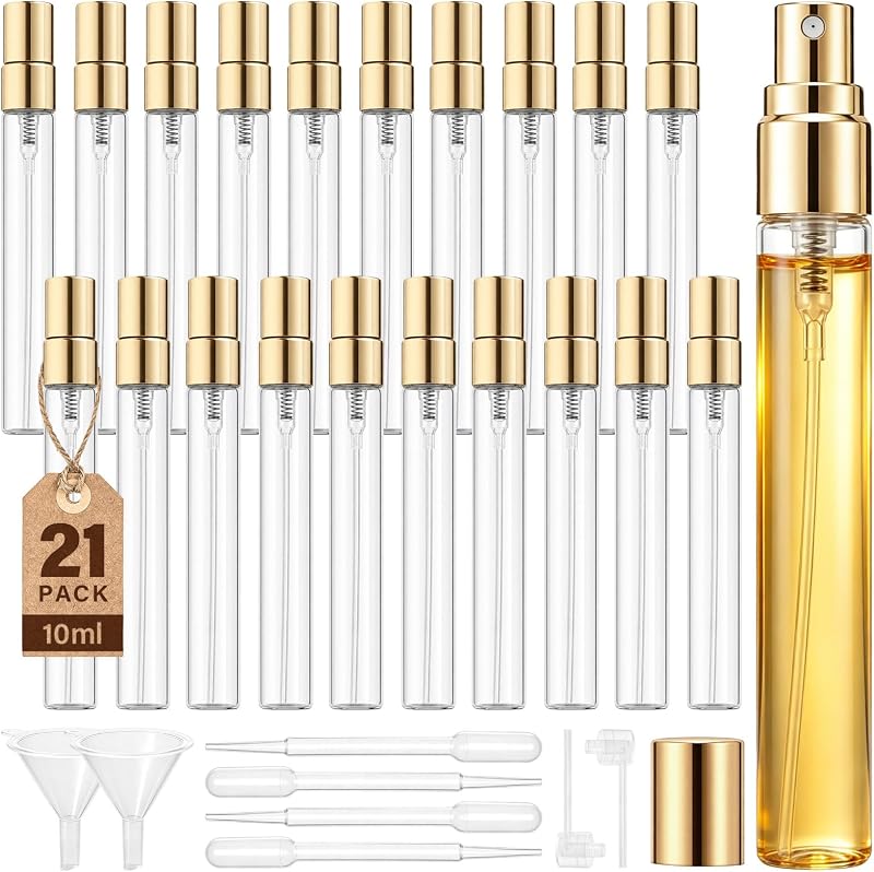 Cocurb Frascos de Vidro com Spray para Perfume, 10 mL, Pacote com 21 e Acessórios