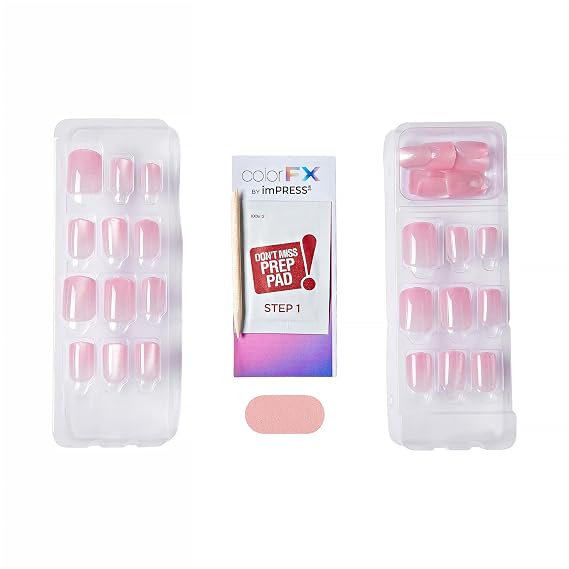 KISS colorFX by imPRESS Valentines Day Press On Nails, Cherished, Pink Short Squoval, IMPROVED adhesive, Up to 10-Day Hold, Nail Kit Includes 30 Fake Nails, Prep Pad, Manicure Stick, Mini Nail File