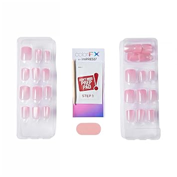 KISS colorFX by imPRESS Valentines Day Press On Nails, Cherished, Pink Short Squoval, IMPROVED adhesive, Up to 10-Day Hold, Nail Kit Includes 30 Fake Nails, Prep Pad, Manicure Stick, Mini Nail File