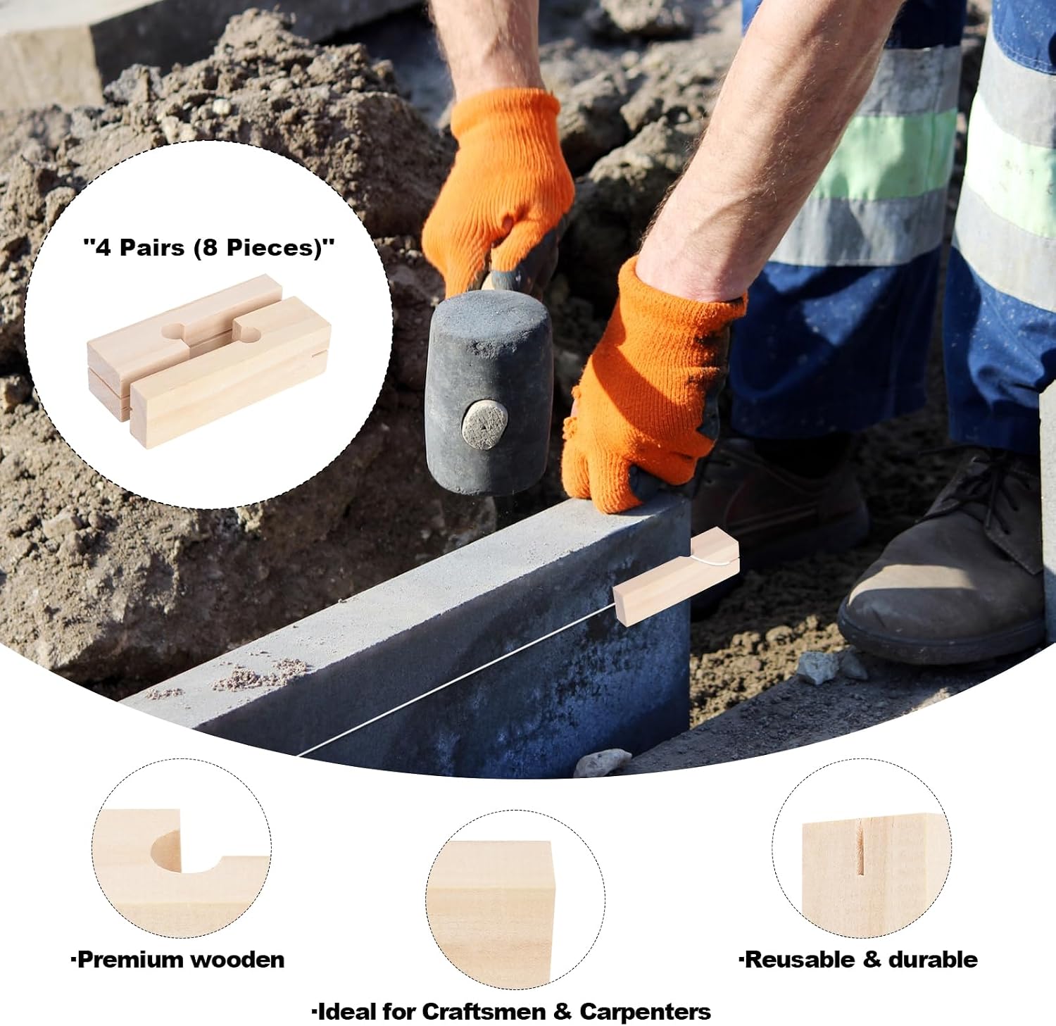 8 Pcs Wood Mason Line Blocks 4-Inch Masonry String Line Holder | Wood Mason Line Blocksfor Concrete Blocks and Bricklaying Tools Long-Lasting Straight-Line Stabilizer