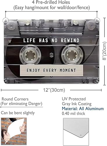 Miniatura 2 de Letrero de metal inspirador de 12 x 8 pulgadas, arte de pared retro de aluminio con frase "Life Has No Rewind" Enjoy Every Moment Positive Quotes